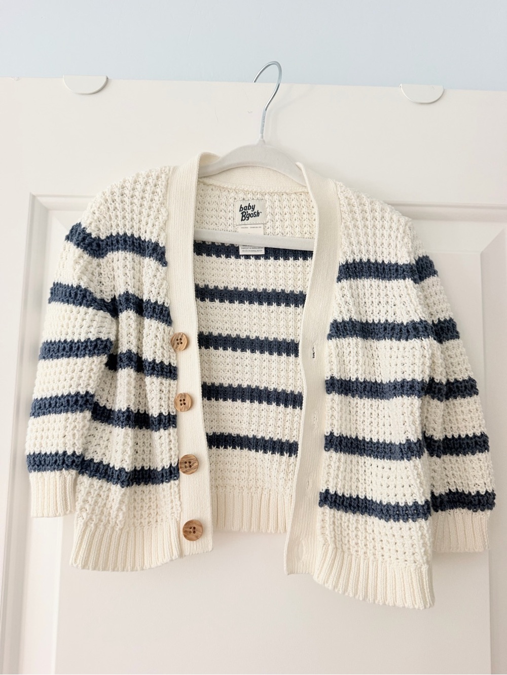 Baby Bgosh Navy & Cream Striped Button-Front Cardigan, 9M